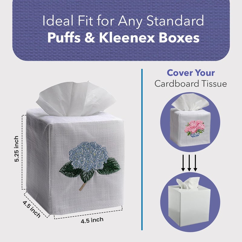 Jacaranda Living Square Tissue Box Cover, Natural Linen/Cotton Fabric Tissue Holder, Timeless French Embroidery, Decorative Tissue Cube Cover, Naploeon Bee Wreath (Beige) - Image 3